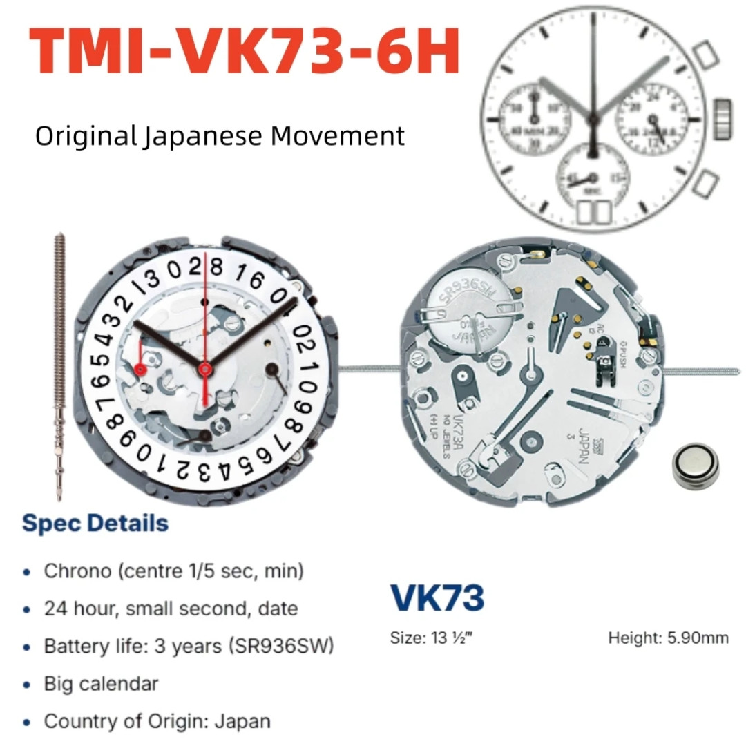 Seiko VK73 VK73A 6-Hand Quartz Chronograph Movement Big Date 6H or 12H Part