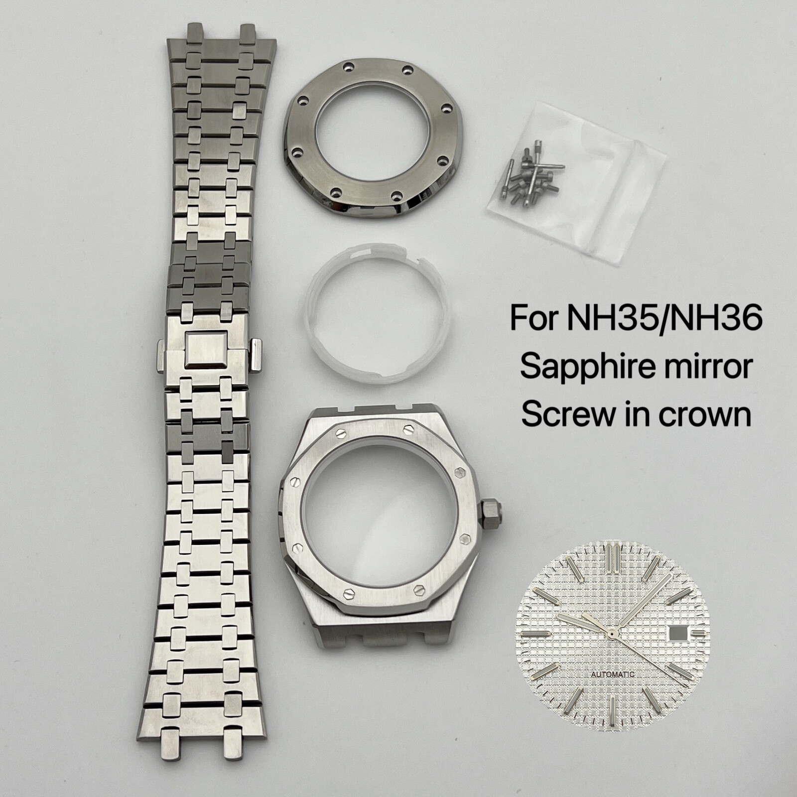 NH35 Case 41mm + Strap + Dial+hand Sapphire Glass for NH35/NH36 Movement