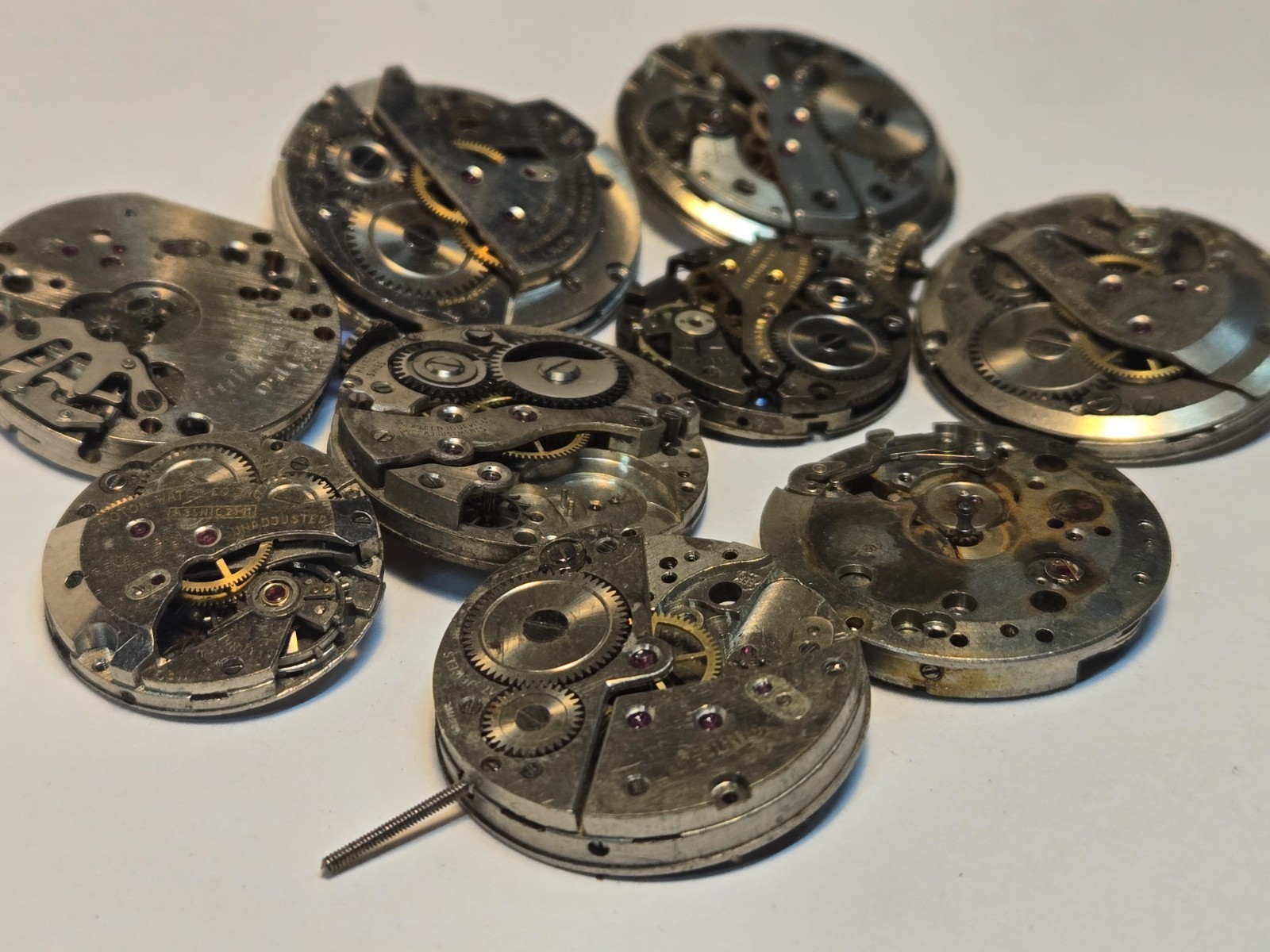 Vtg Watch Movement Parts Lot (8) Watchmakers Estate Spares Repair 17j