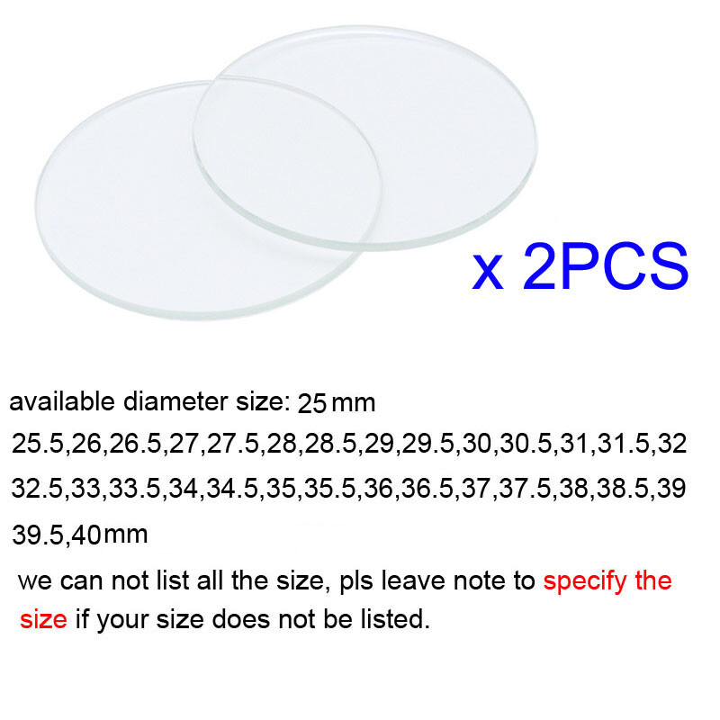2Pcs 3.0mm Round Smart Watch Glass 25mm to 40mm Flat Lens Watch Crystal Mirror