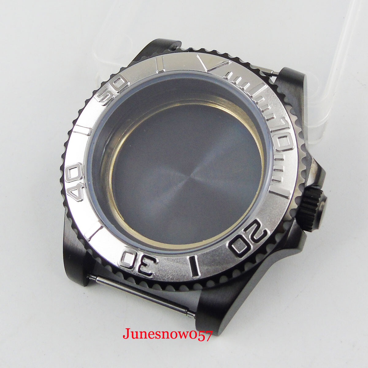 Fit NH35A/NH36A 40mm Black PVD Plated Watch Case Flat Sapphire Ceramic Insert