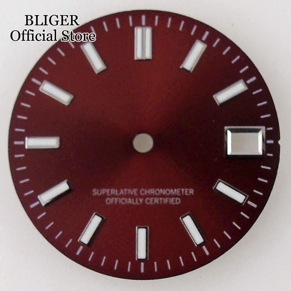 28.5mm Sunburst Pink Silver Watch Dial+Hands Green Lume Fit NH35A NH36A Movement