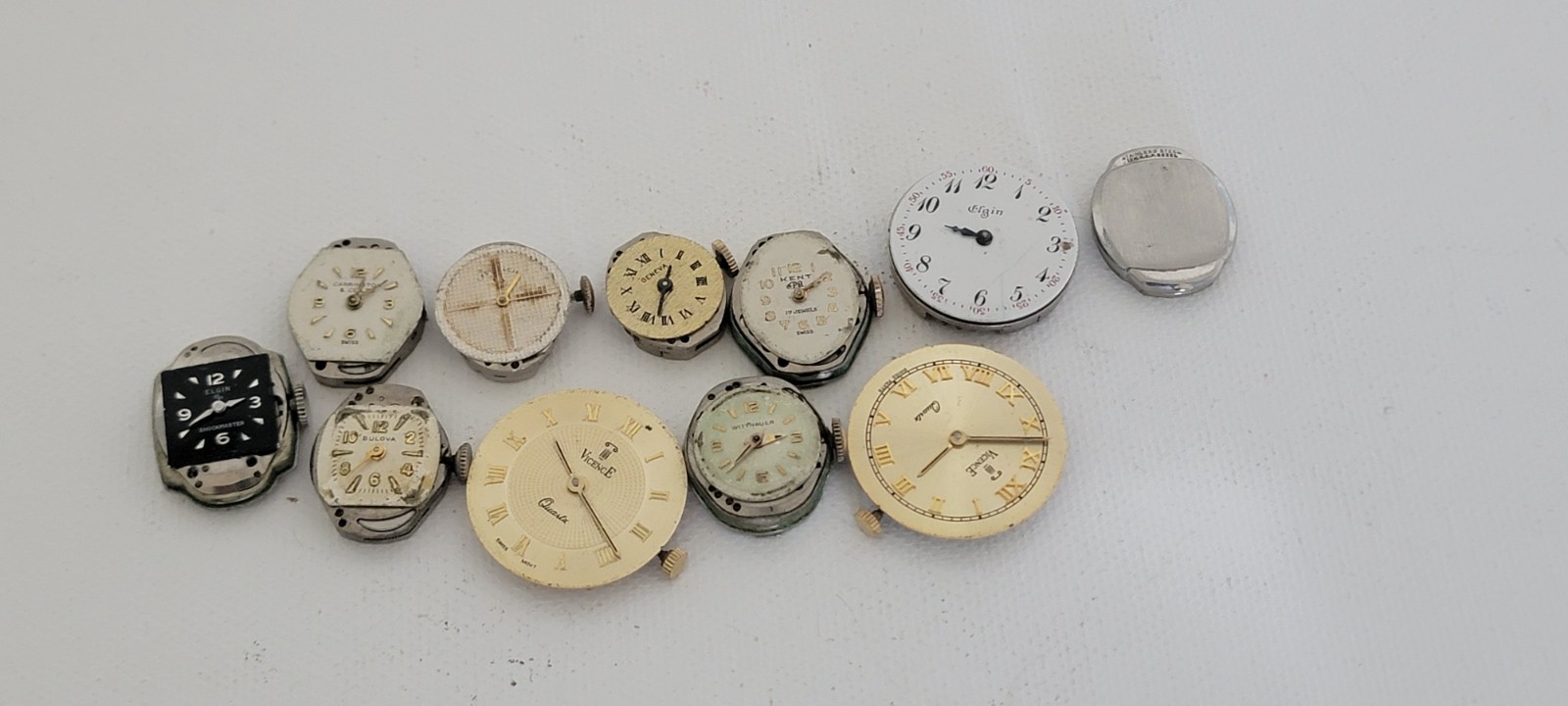 Lot 10 Vintage Watch Movements Dials Parts Steampunk Art Craft Elgin Bulova