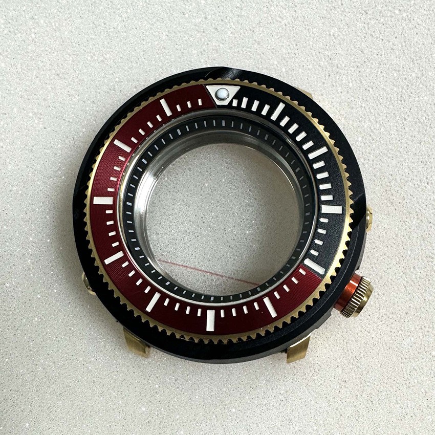 45mm Black Gold Steel Watch Case Mineral Glass for NH35/4R36 Automatic Movement