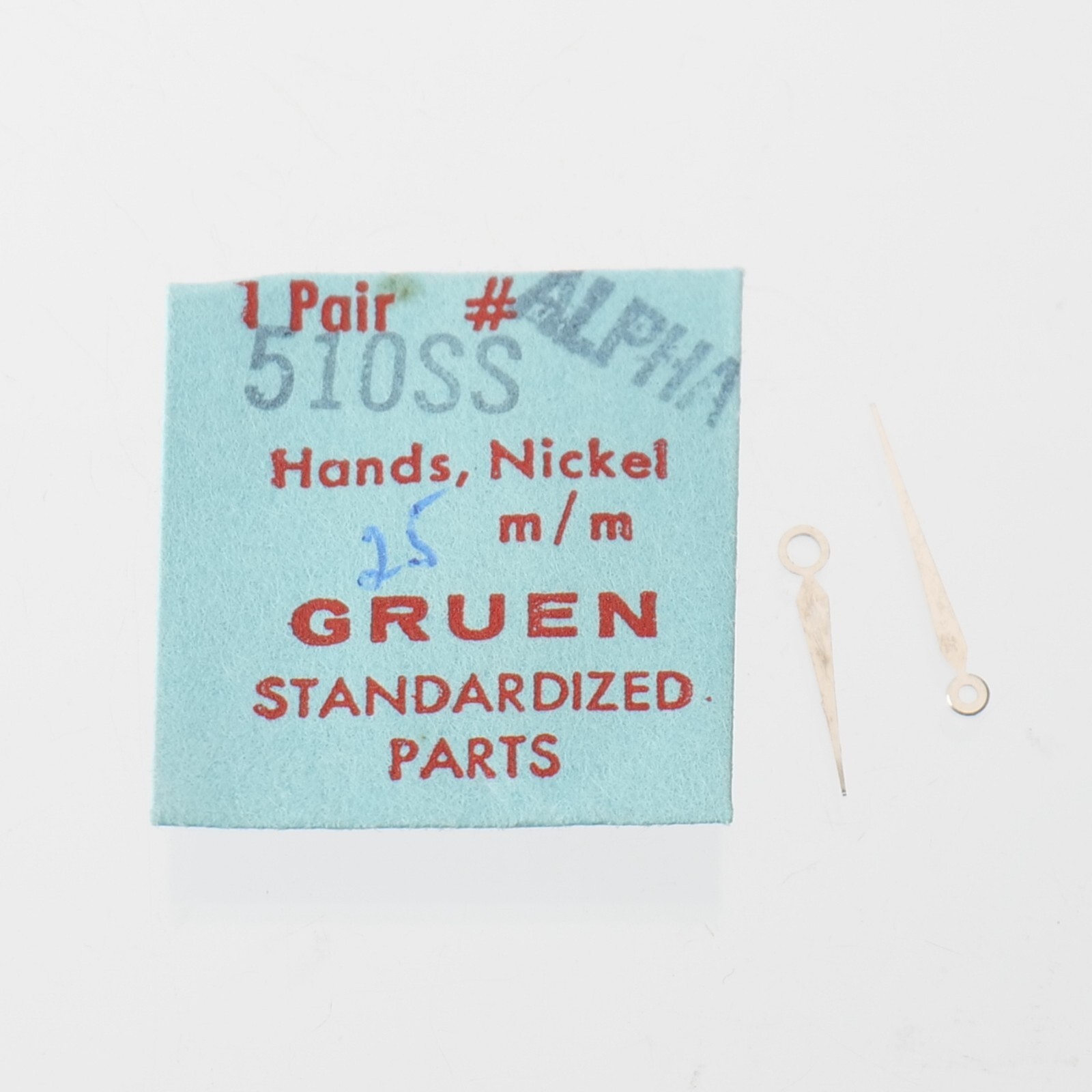 NOS Gruen 510SS Silver Alpha 25mm Watch Hands Set M254 Minute Hour (C6D13)