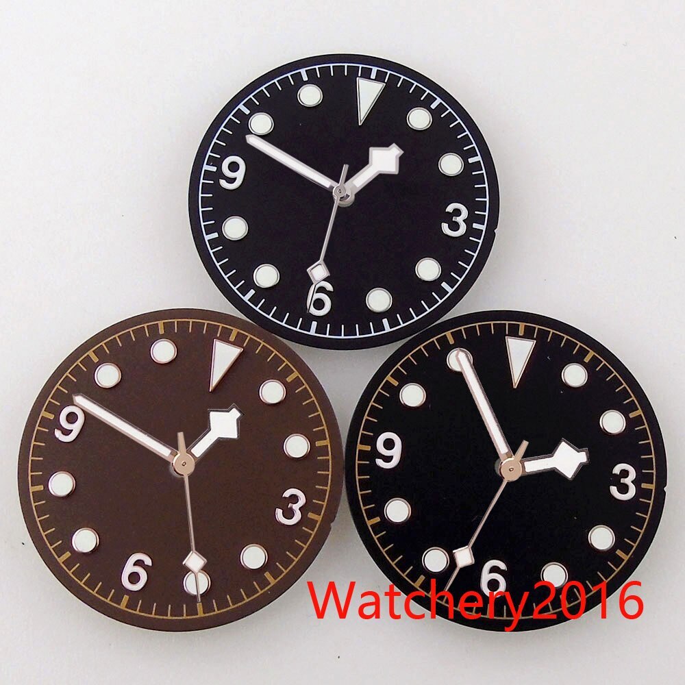 30.4mm Bliger Coffee Watch Dial Hand Luminous Rose gold Edge Fit NH35 NH36