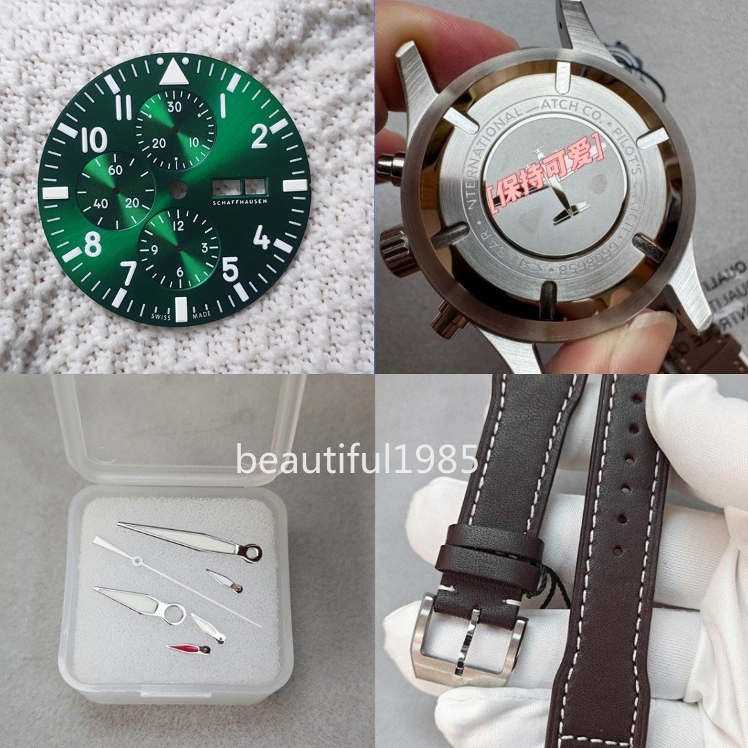 DIY Watch Part Kit for 7750 Pilot Chronograph 43mm Watch Case+Dial+Hands+Strap