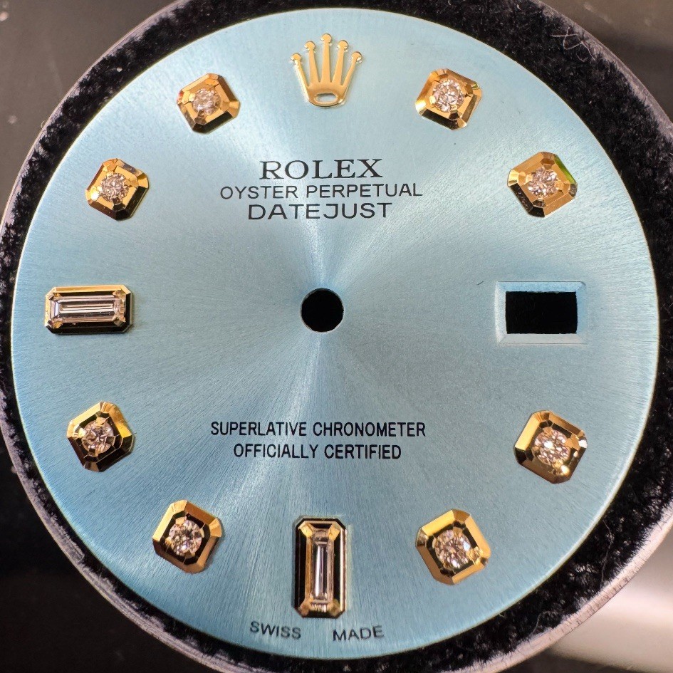 Rolex Mens Datejust Custom Ice Blue Baguette Diamond Dial For 16013 16233 116233