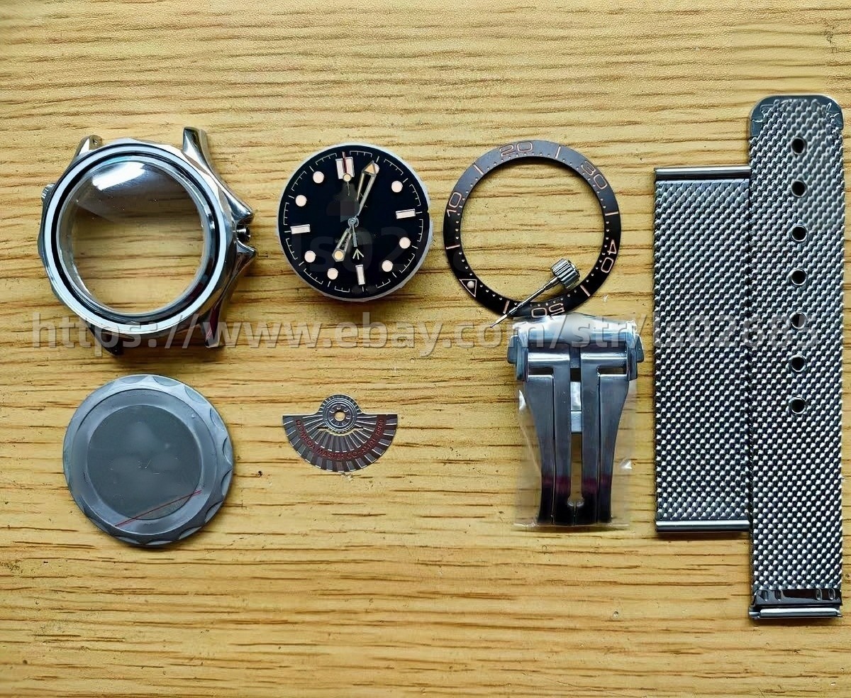 DIY SET for 8200 8215 42MM watch case + dial + hands + Rubber strap