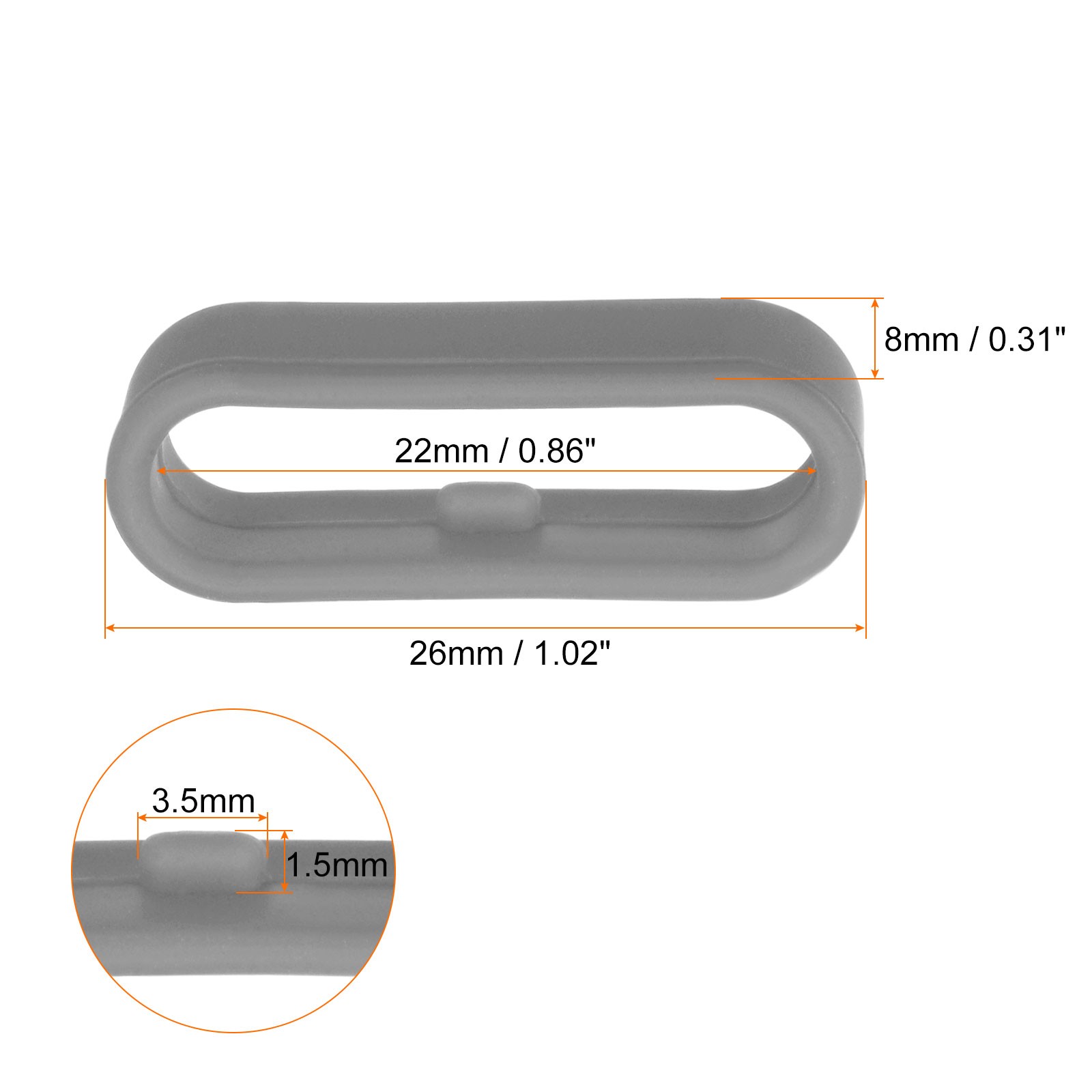 10Pcs, Watch Band Strap Loops Silicone Fastener Rings for 22mm Band Gray
