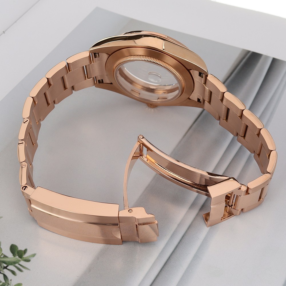 Rose Gold Oyster Brushed Watch Case+Fine Steel BAND 10ATM For Seiko NH35 34 NH36