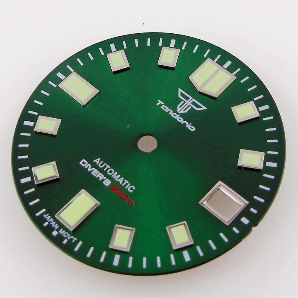 29mm Green Lume Sunburst Watch Dial Fit For NH35/NH35A Movement Date Window