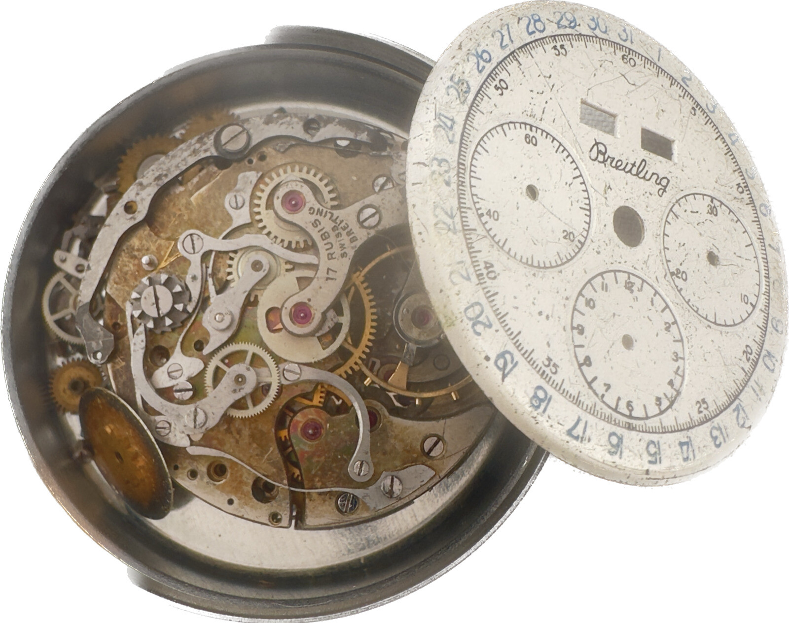 Vintage Breitling Triple Date Chronograph Men’s Wristwatch Movement Valjoux 72C