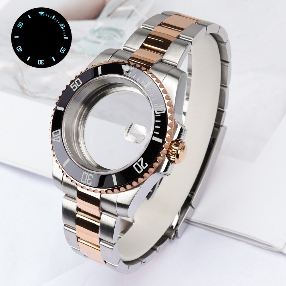 40mm Oyster SUB Watch Cases Bracelet Silver Rose Gold Steel For Seiko NH35 NH38
