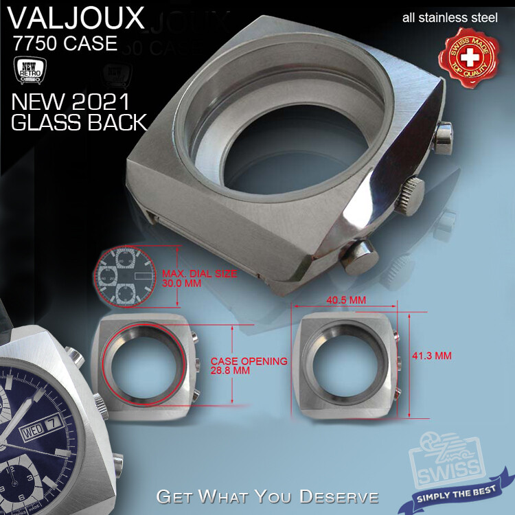 WATCH CASE SQUARE FOR MOVEMENT ETA VALJOUX 7750, ST.STEEL, 70’s RETRO STYLE