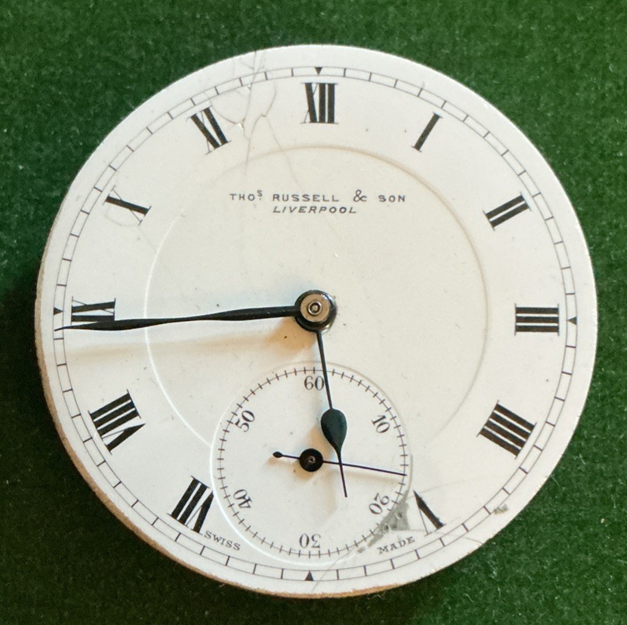 Vintage Men’s Thos Russell & Son Liverpool Pocket Watch Movement & Face Only S/r