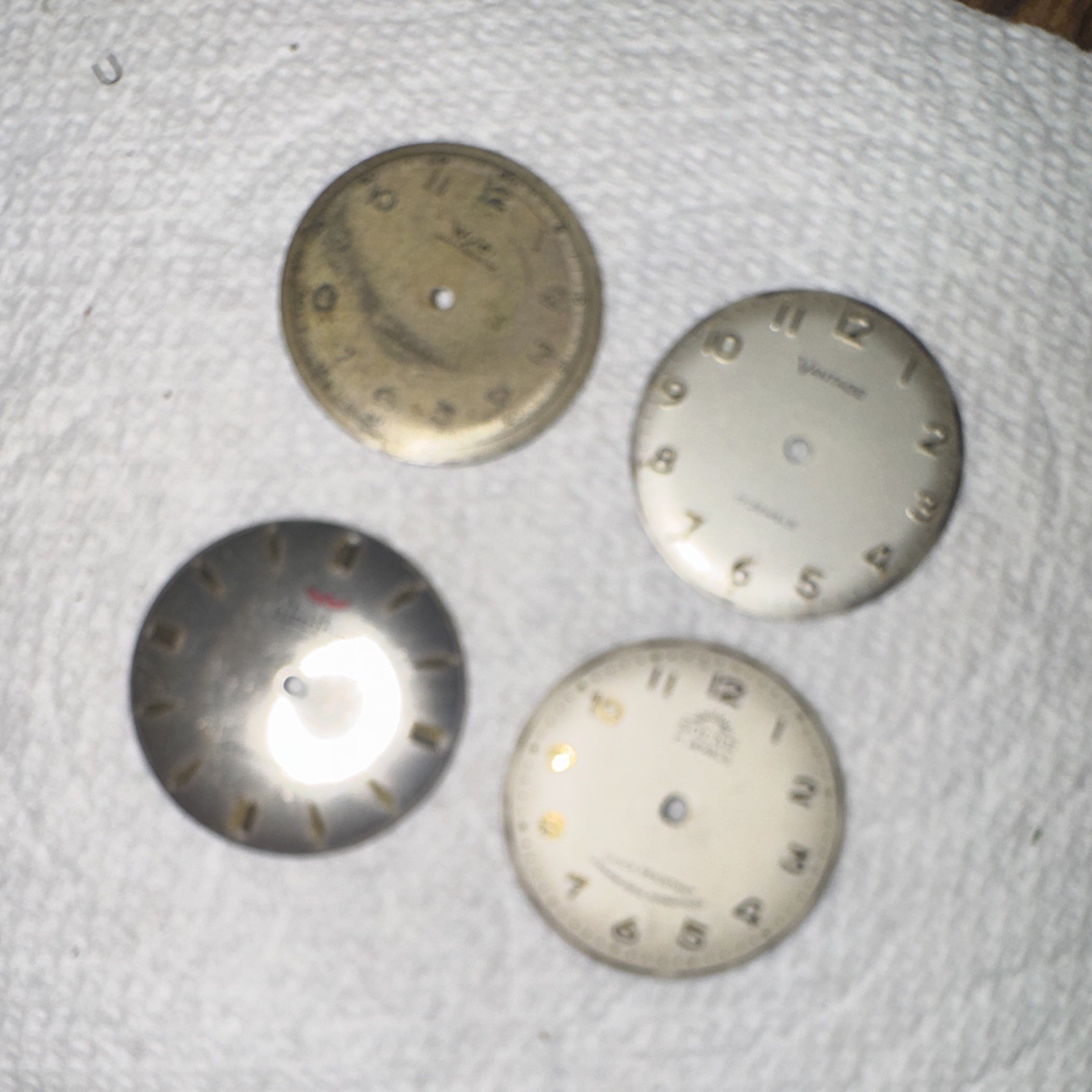 Lot of 4 Vintage Watch Dials Silver/Beige Arabic Markers for Wyler Waltham