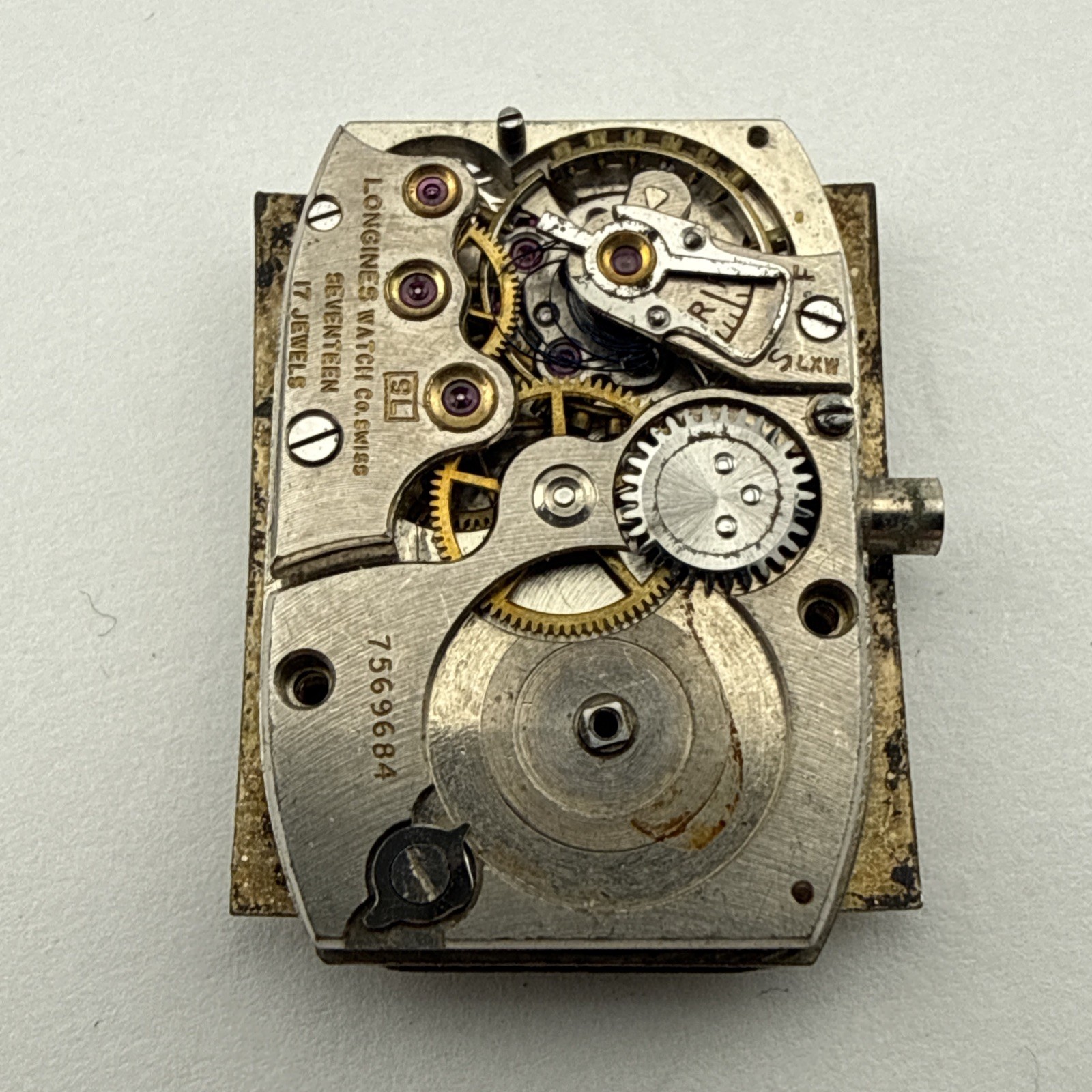 Vintage Longines Manual Wind 17J 9L Wrist Watch Movement For Parts Sold As Is