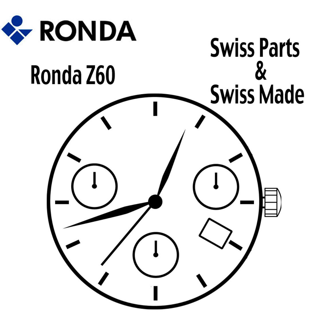 Harley Ronda Z60 Quartz Watch Movement 3 Hands Date 4 (Swiss Parts & Swiss Made)