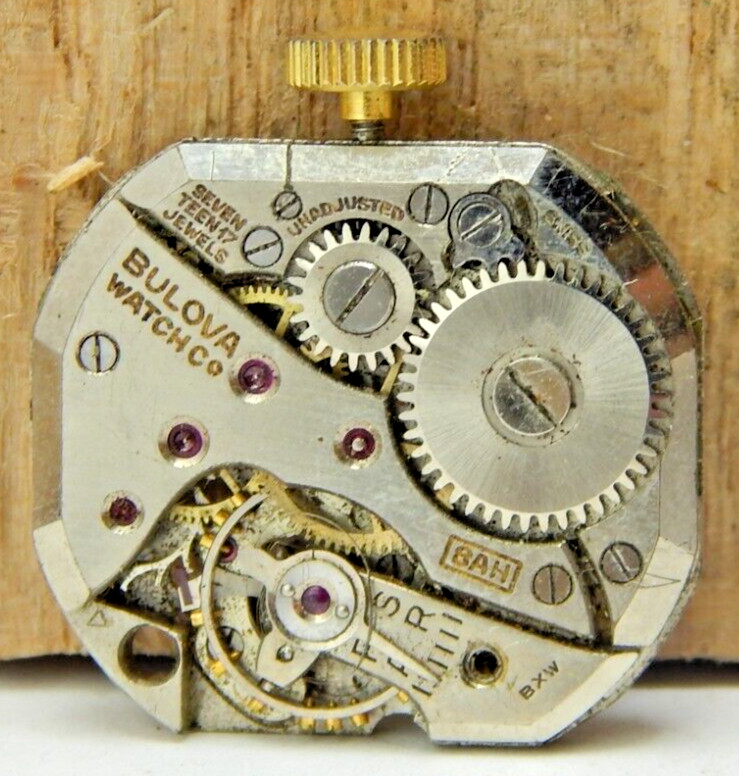 Ventage 1945 Bulova 8AH 17 jewel men’s wrist watch movement w/ crown stem combo