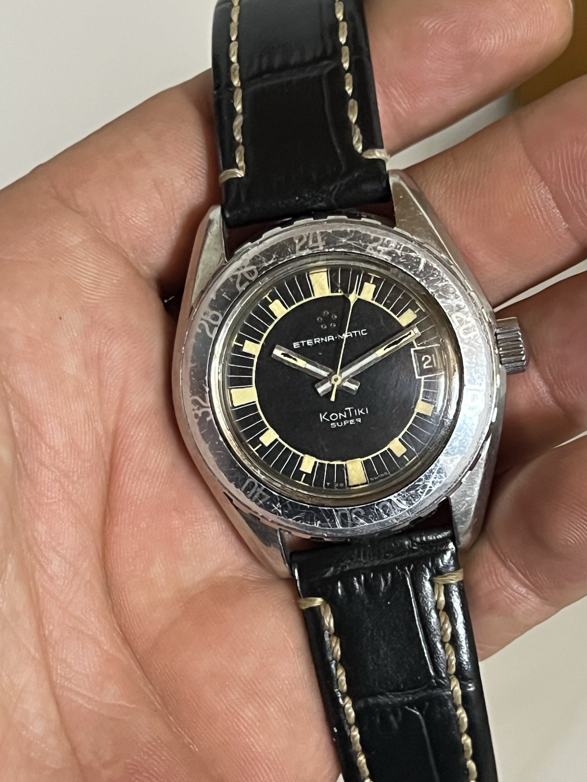 Vintage Eterna Matic Kontiki Super 40 mm Cal.1489K Working Good Read Description