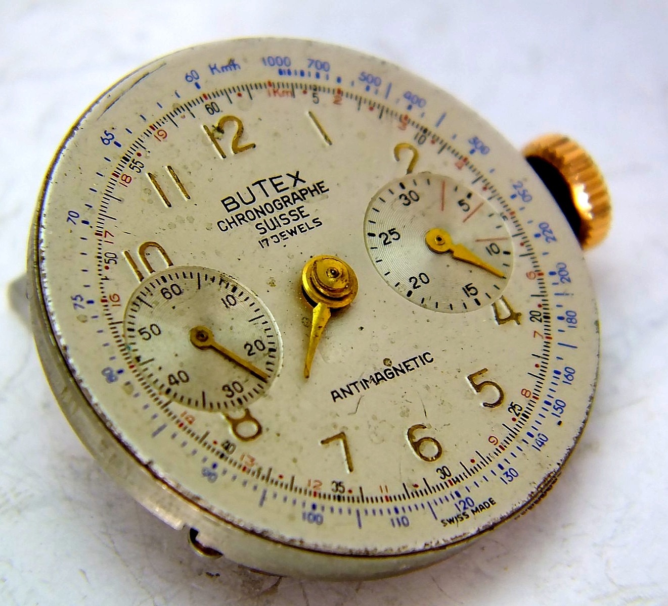 Vintage 17J CHRONOGRAPH *BUTTES/BUTEX* Movement – Landeron 51 for parts/Repair