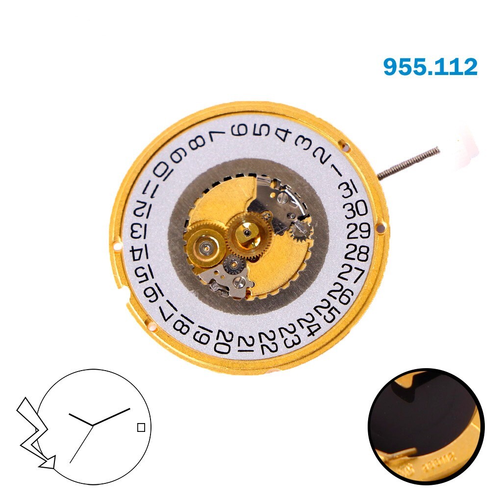 ETA 955.112 Swiss Made Movement Gray Date Disk at 3, Height 1