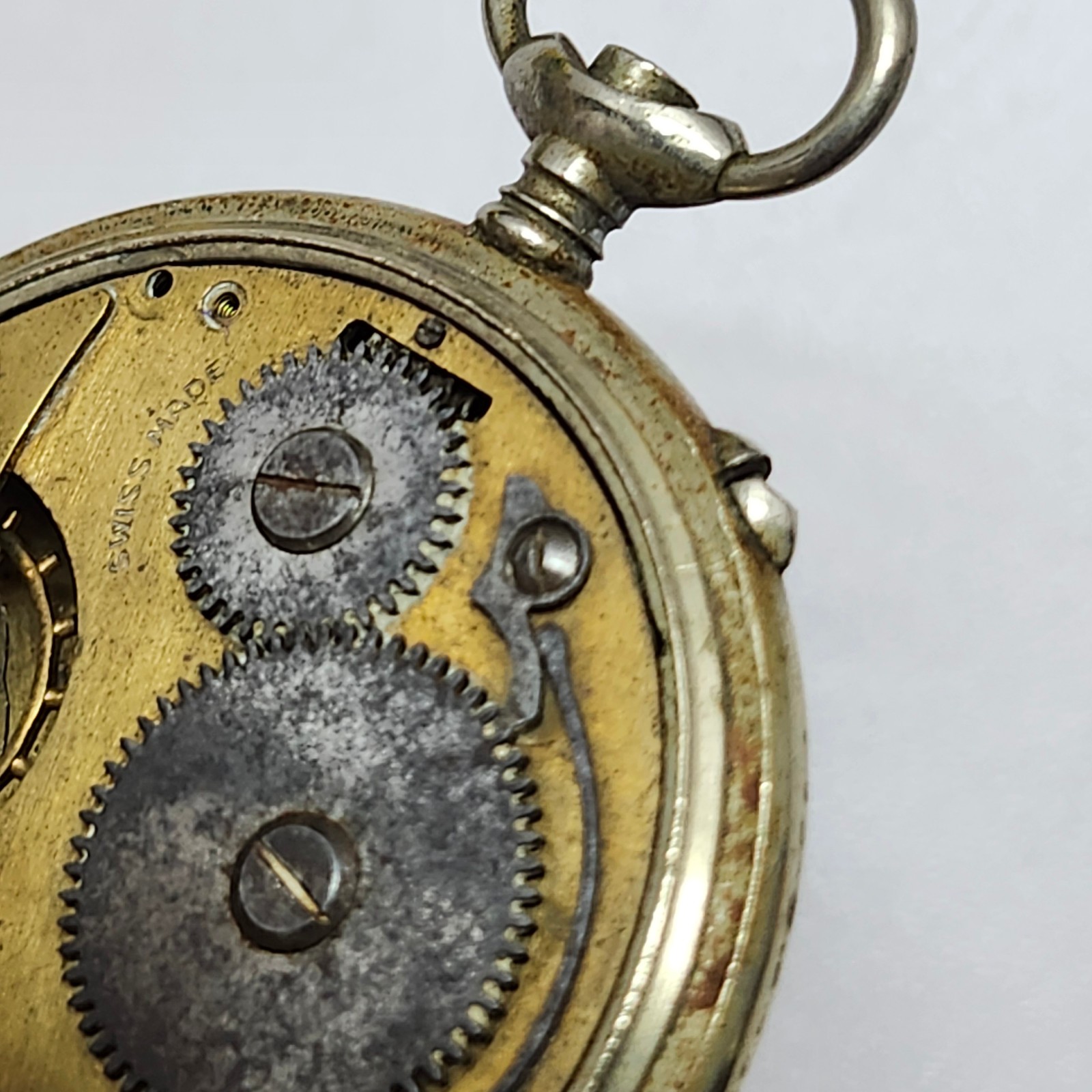 FHF Swiss Made Pocket Watch Movement & Case Pin-Set For Parts Repair