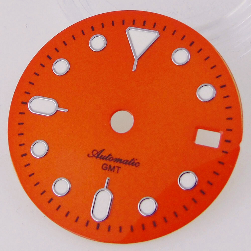 29MM Black/Orange scale Dial luminous Hands Fit NH34 GMT Automatic Date Window