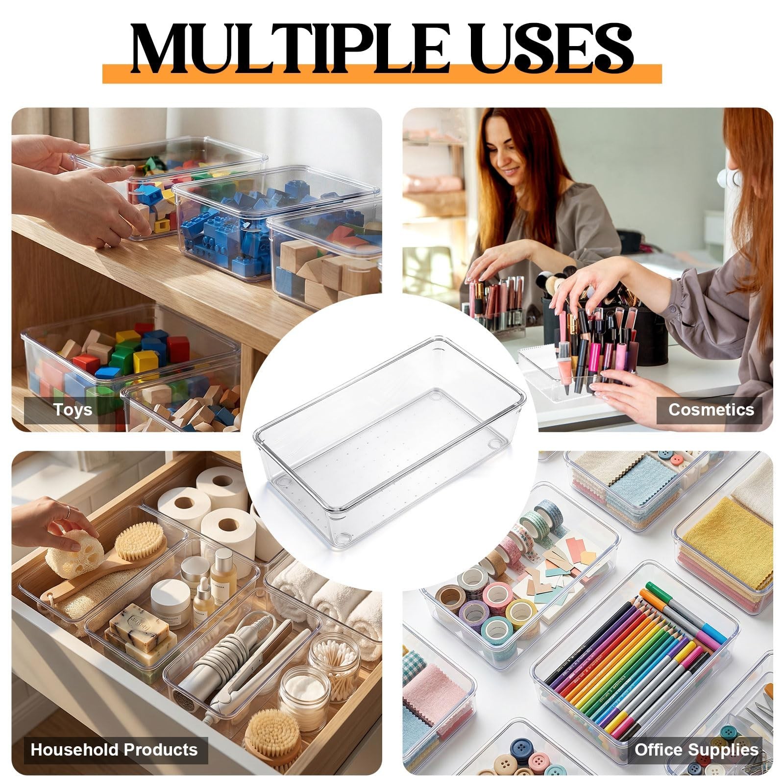 Maitys 12 Pcs Clear Drawer Organizer 9 x 6 x 2 Inches Plastic Rectangle Trays…