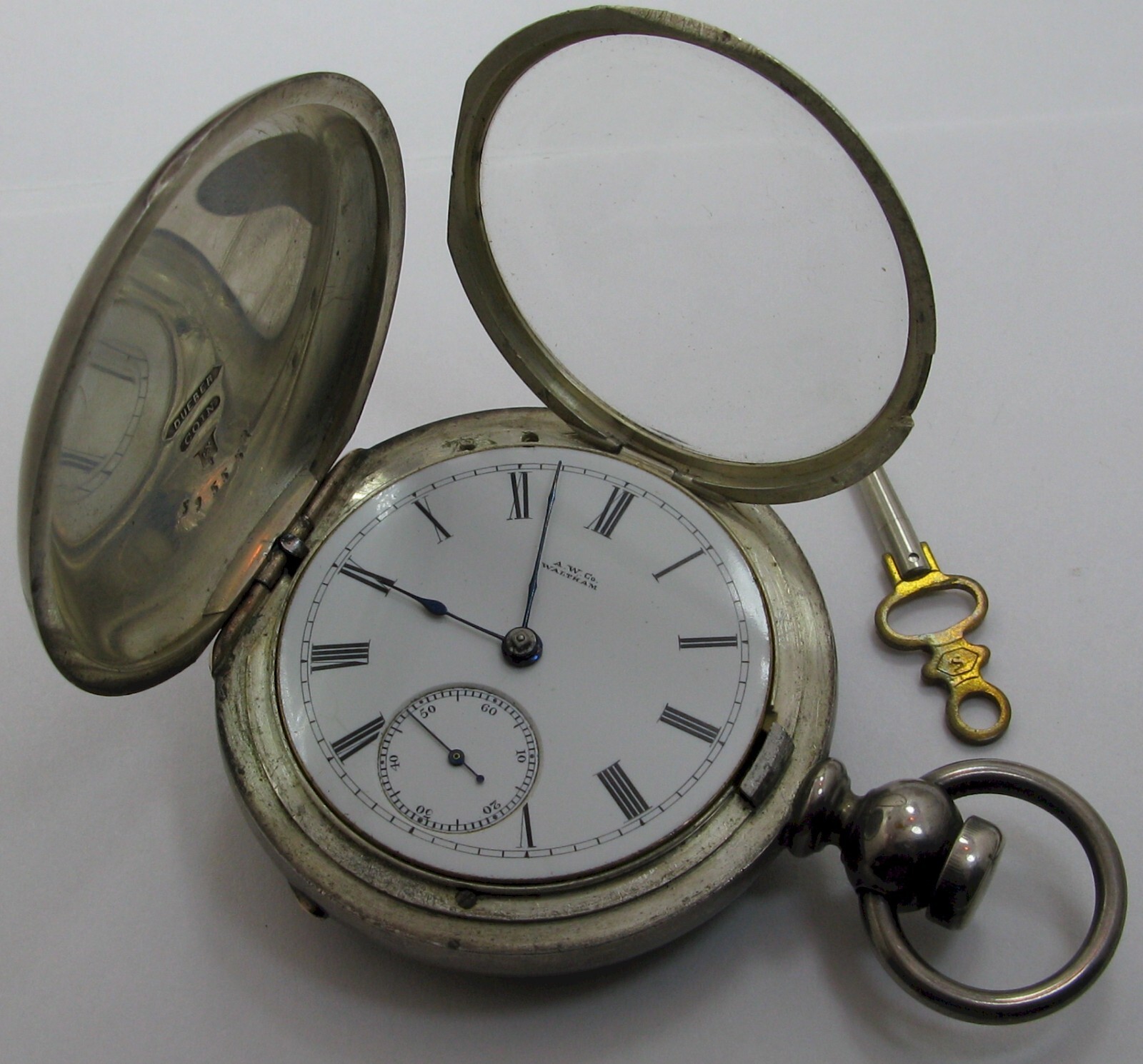 Waltham Dueber Coin silver hunting Pocket Watch 18s 1893 15j. Bartlet #1,639,631
