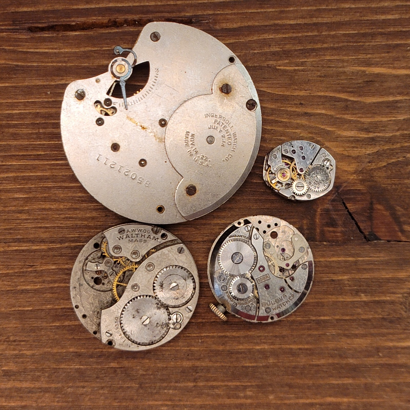 Lot of 4 VTG Watch Movement for Parts – Elgin / Bulova / Waltham / Ingersoll