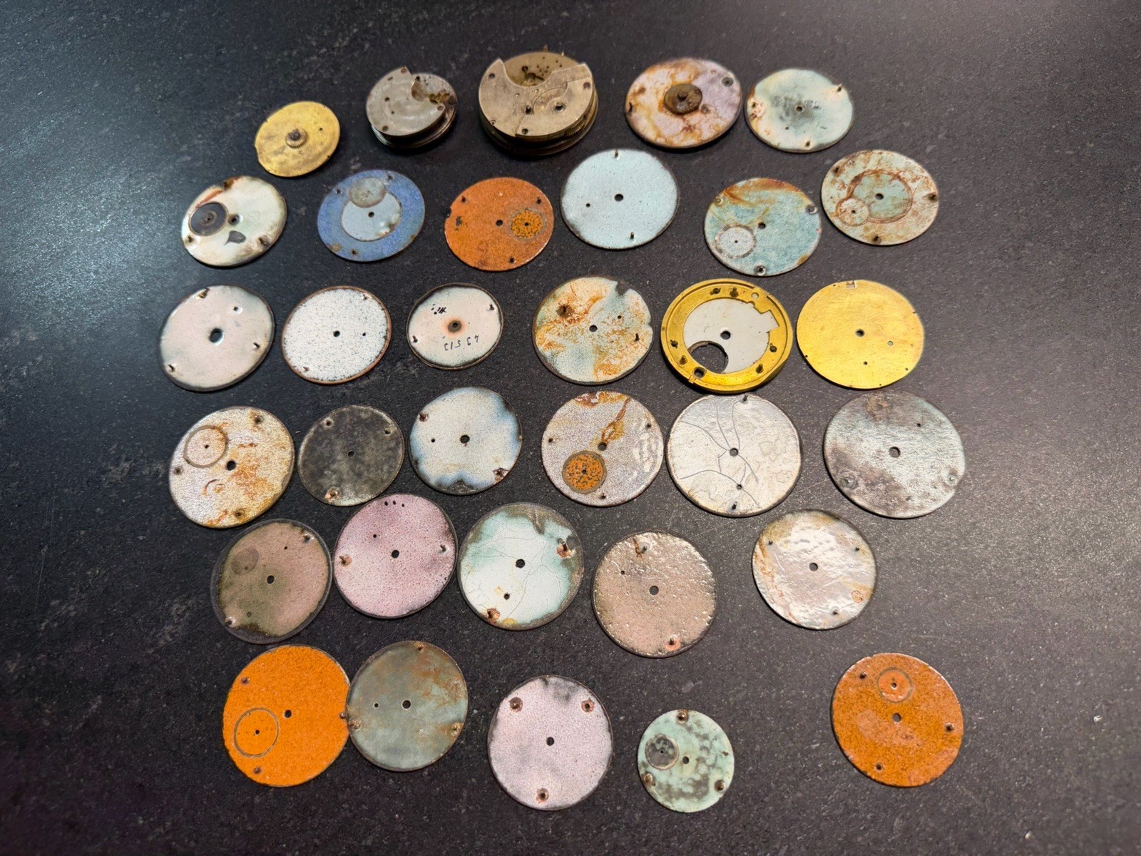Porcelain Watch Dial Lot 33 Pocket Watch Faces Elgin Waltham Parts Repair Art