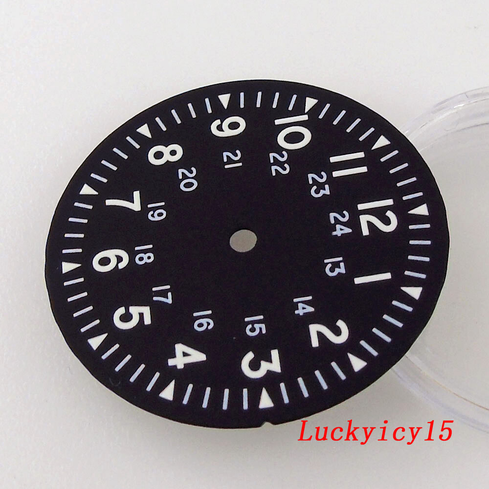 Tandorio 29mm Luminous Black Watch Dial Green Lume Fit NH35 NH36 2824 Mens Watch