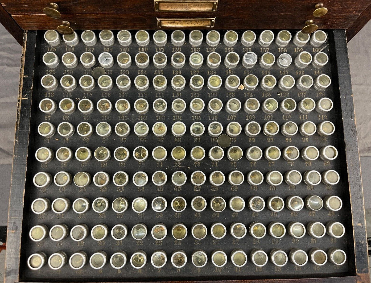 Antique Marco Table Top Mahogony Watch Case 10 Drawers and 1540 Slots + Parts