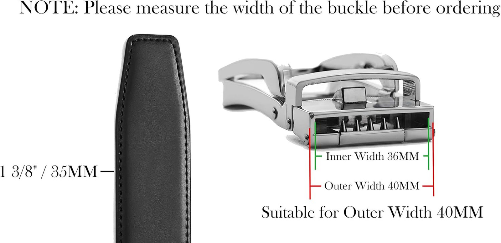 40mm Ratchet Belt Buckle Only for 1 3/8 Slide Belt Strap, Automatic Click Buckle
