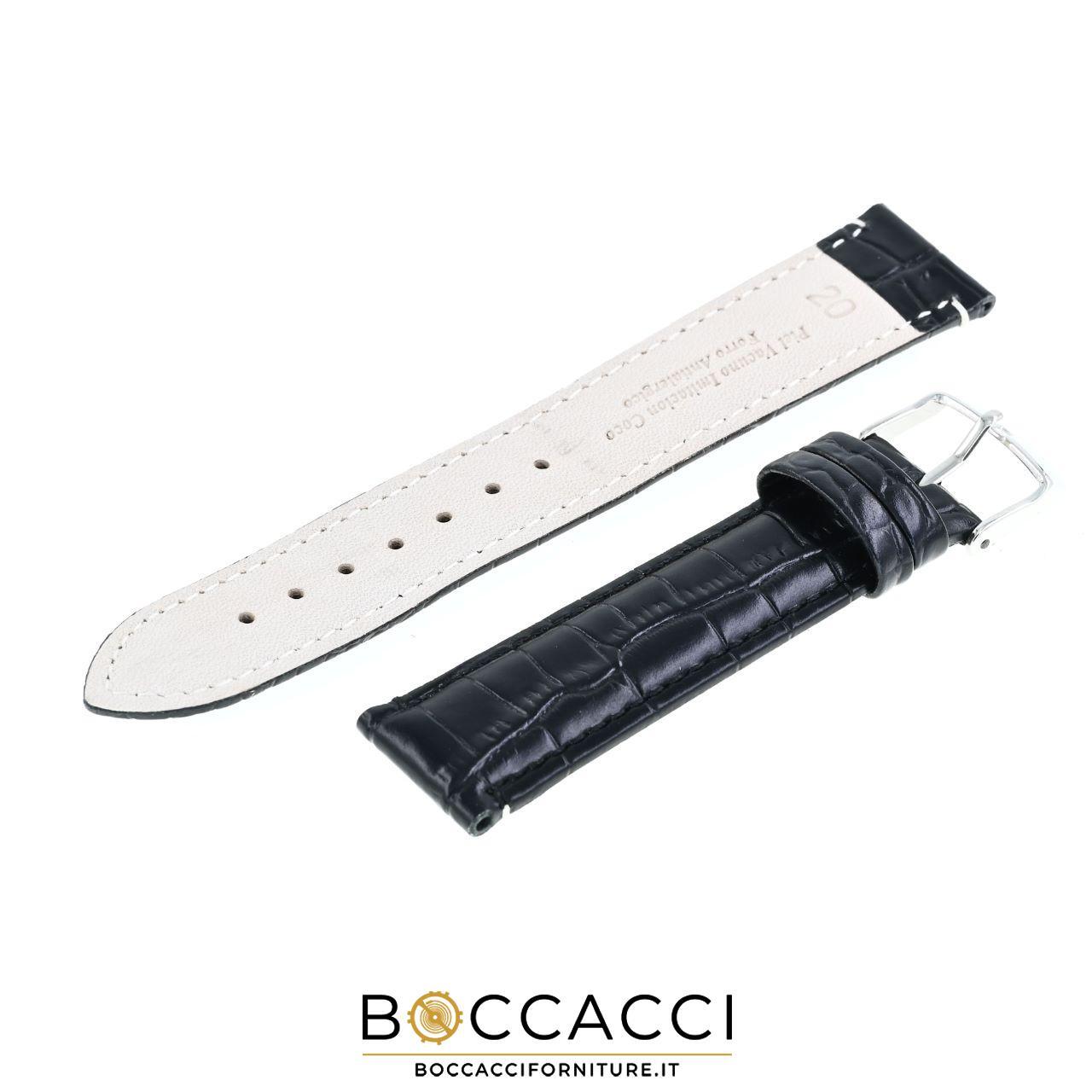 DILOY 24mm Black Crocodile Print Padded Leather Strap (NEW)