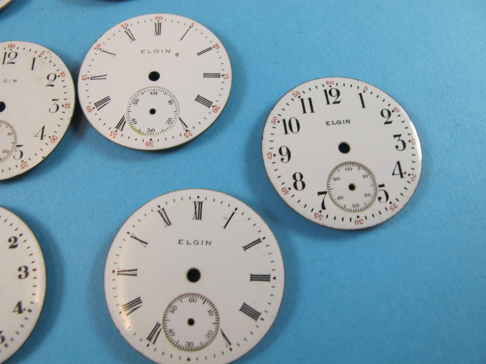 ELGIN ANTIQUE POCKET WATC DIALS 10 PIECES ONE SIZE 1.137 INCHES CLEAN LOOKERS