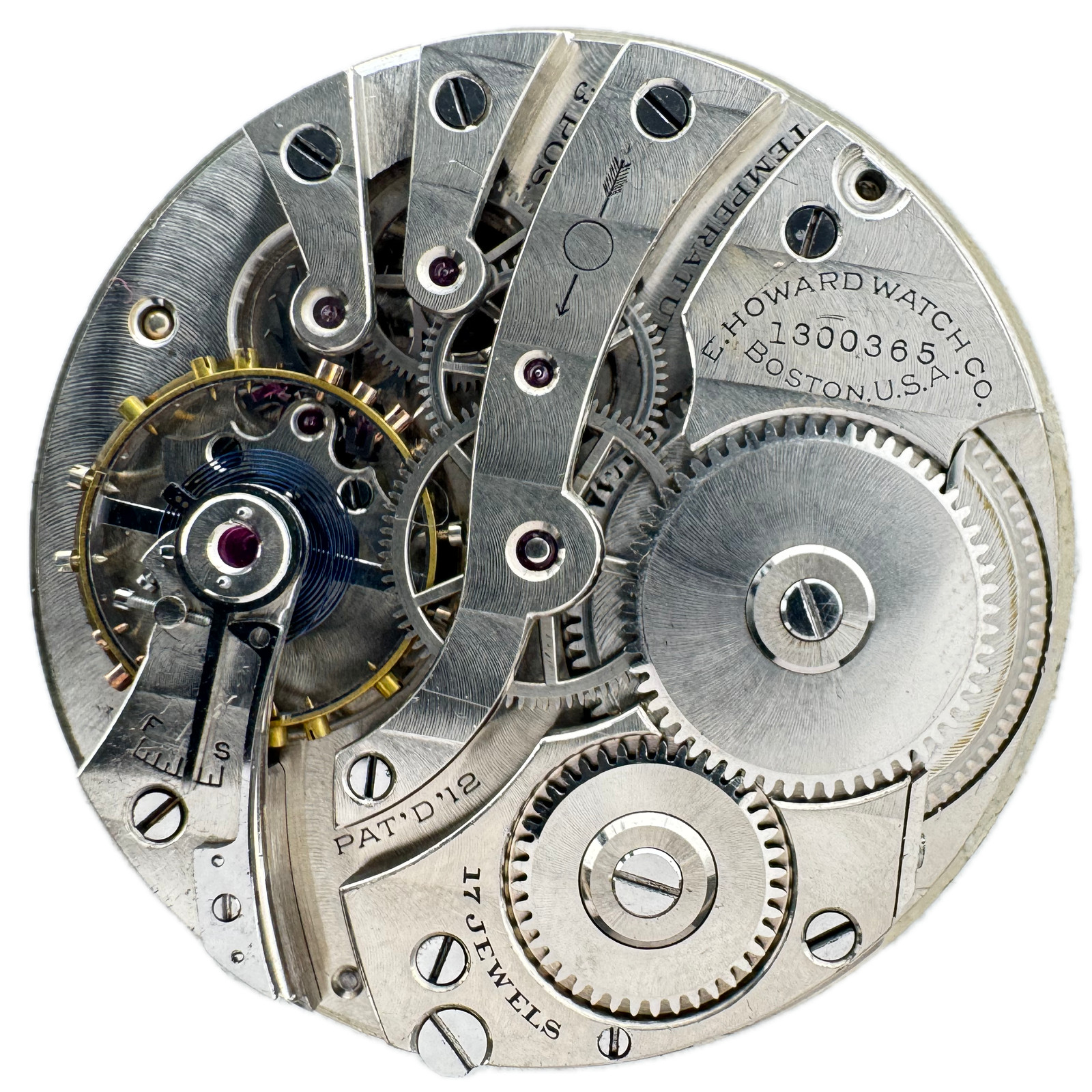 Antique 12s E. Howard Roman White Dial Pinstriped Pocket Watch Movement Series 7