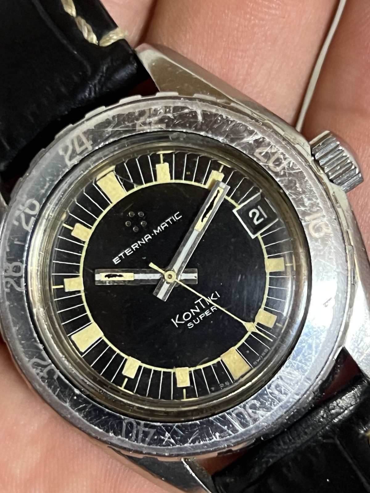 Vintage Eterna Matic Kontiki Super 40 mm Cal.1489K Working Good Read Description