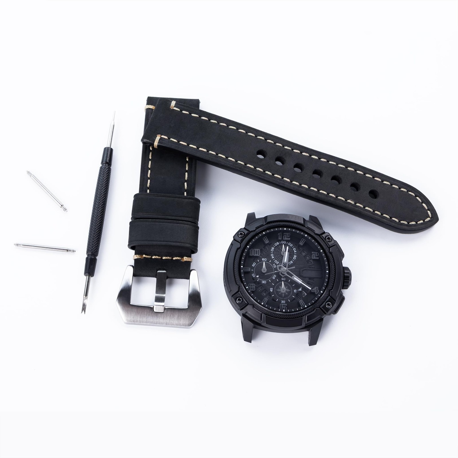 Black 24mm Genuine Leather Wristwatch Watch Band Oil Tan Vintage Watchband fo…