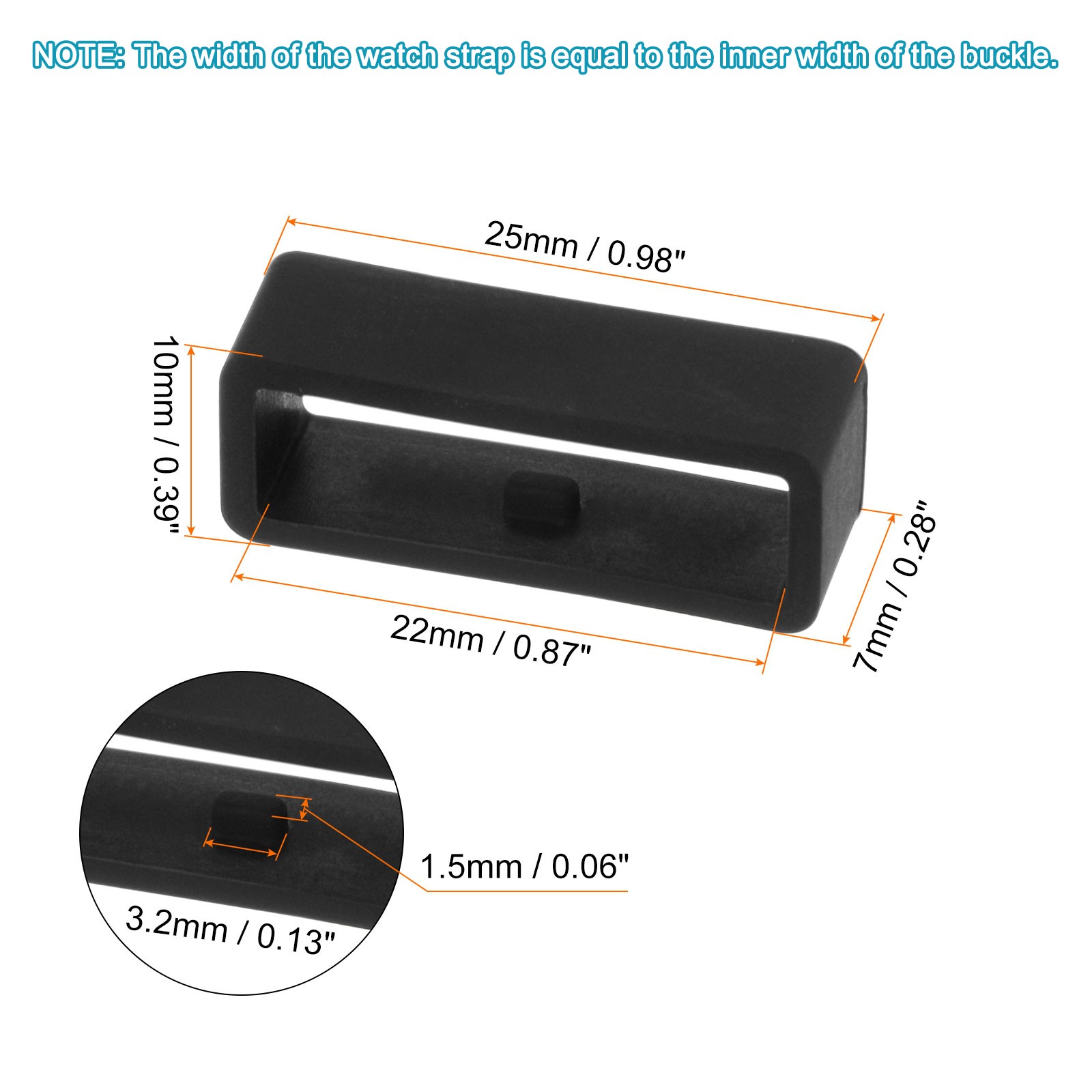 6pcs Watch Strap Loop Fastener Rings 22mm Rubber Watch Holder Keeper Black