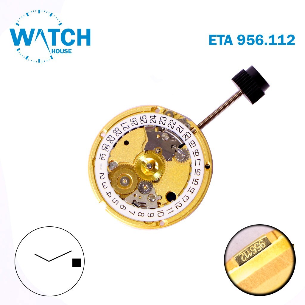 ETA 956.112 Swiss Movement ,2 Hands, White Date Disk at 3, 7 Jewels.