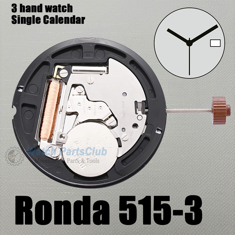 Swiss Ronda 515 Quartz Electron Movement Date at 3/6 Position Swiss Movements