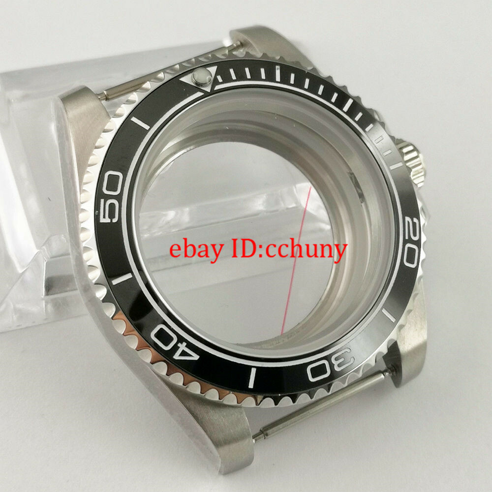 40mm Watch Case Black Ceramic Bezel Glass Back Fit NH35 NH36 NH35A Movement
