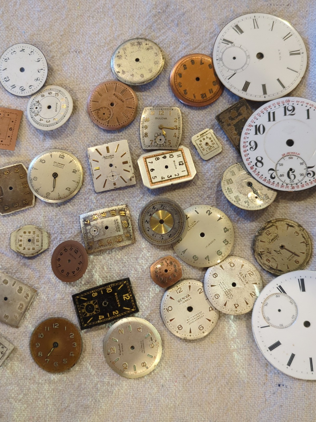 Lot of 55 Watch/Pocket Watch Dials. Wakmann, Bulova Accurton, Waltham, Sportsman