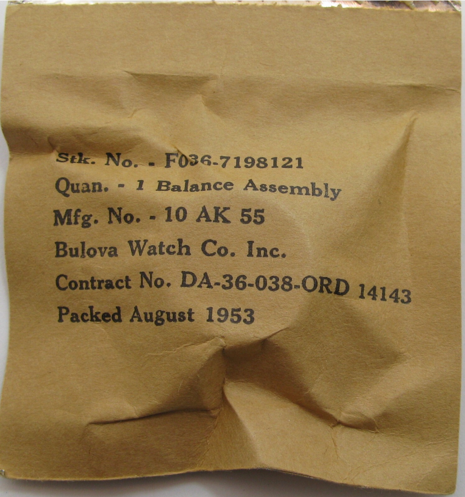 Bulova balance wheel Watch Model 10AK … x1 * F036 7198121 / sealed