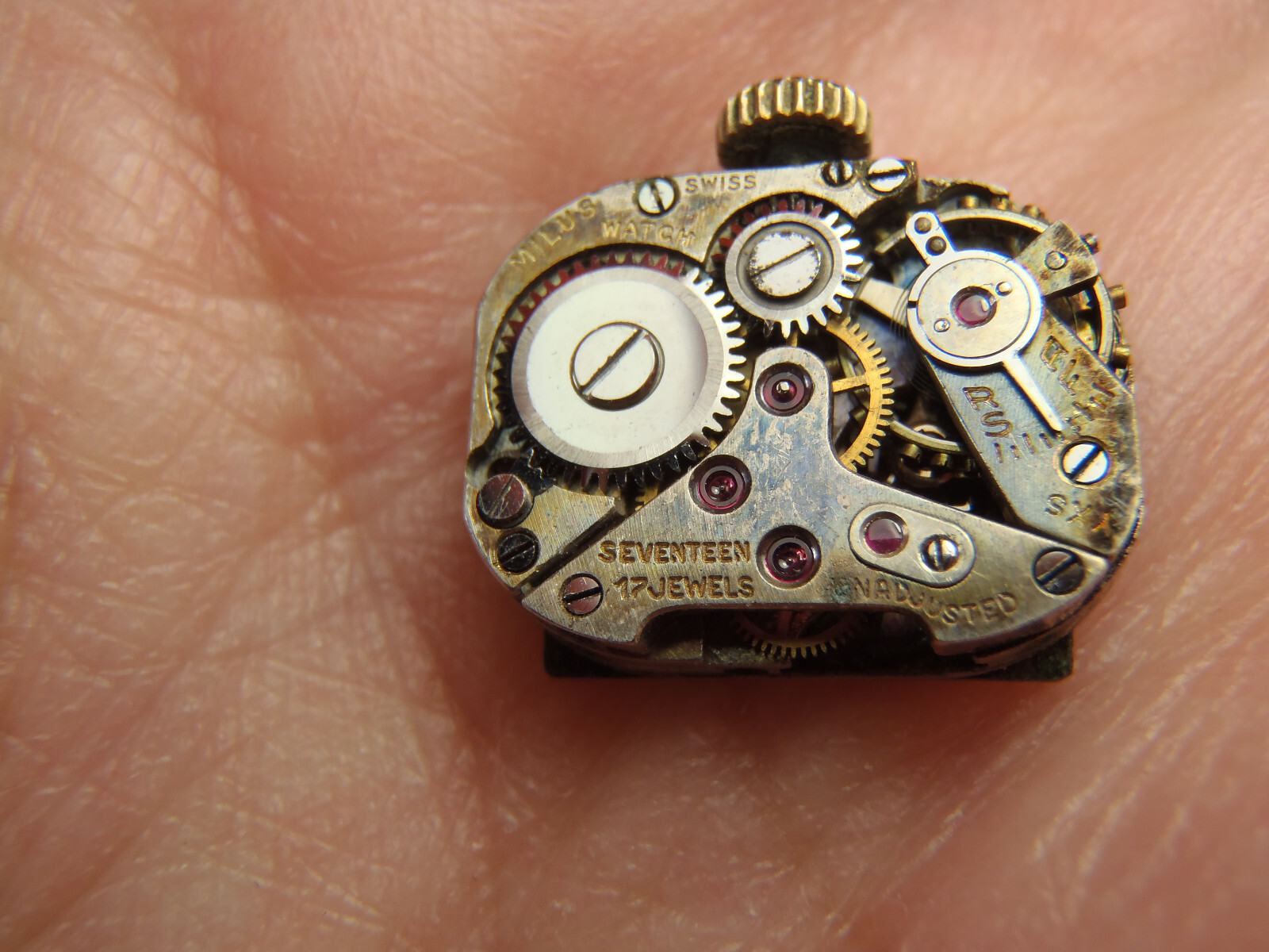Vintage Milus Watch Movement YXS Manual Not Working Fully Wound 16mm x 12mm