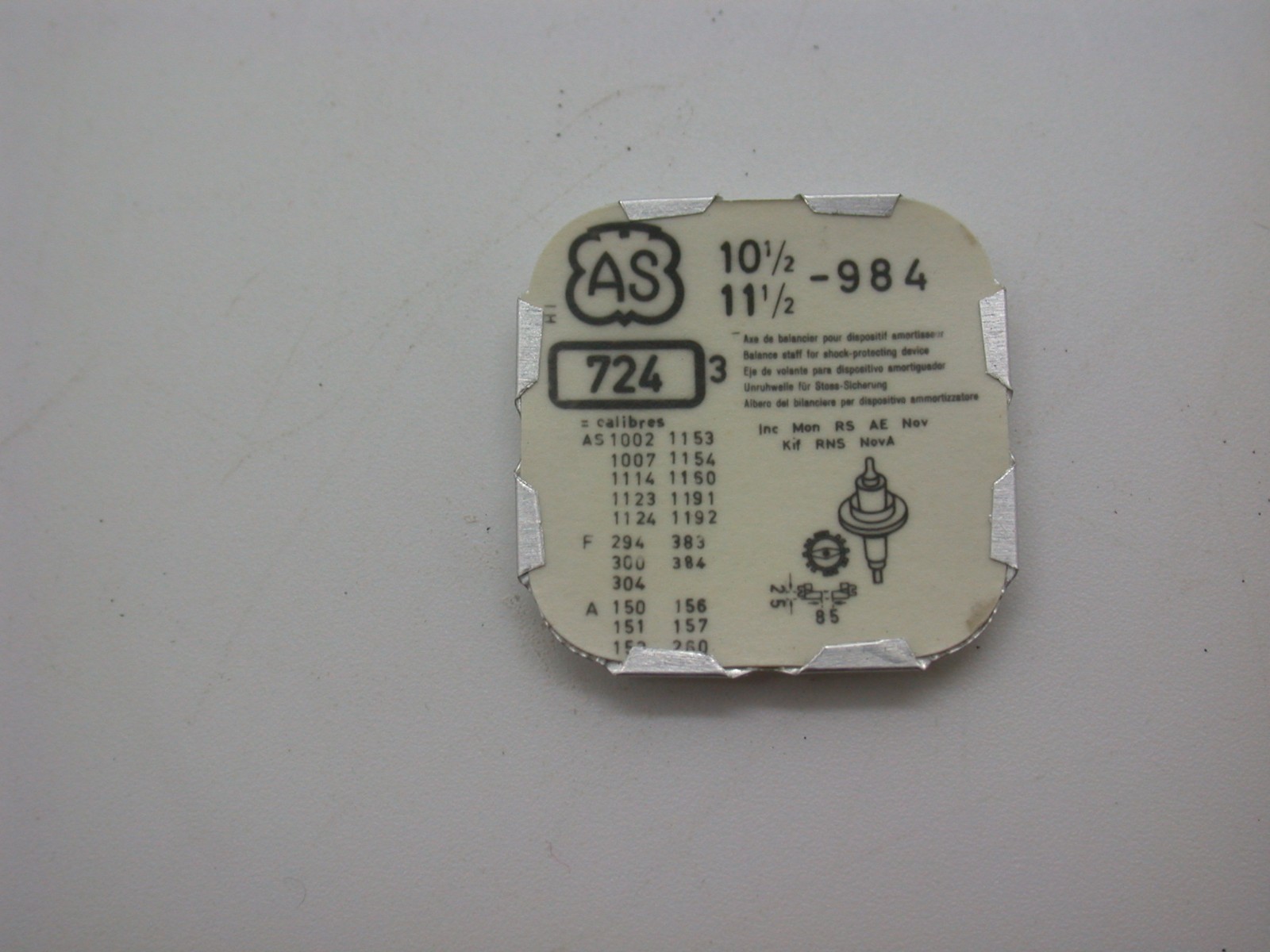 AS (A Schild) Balance Staff Part #724 Calibre 976 – 1746 Watch Part New