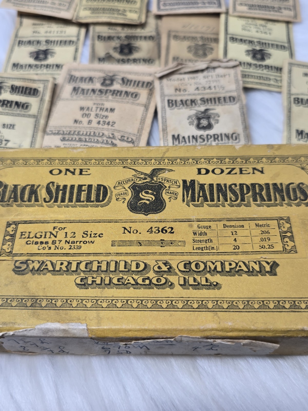 Lot 12 NOS Black Shield Mainsprings Swartchild Elgin Waltham